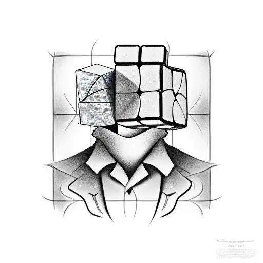 business man body with rubix cube head  tattoo design idea