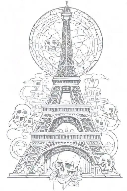 eiffel tower made of catacomb bones and skulls instead tattoo design idea