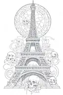 eiffel tower made of catacomb bones and skulls instead tattoo design idea