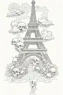 catacomb skulls into eiffel tower surrounded tattoo design idea
