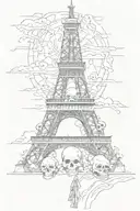 catacomb skulls into eiffel tower surrounded tattoo design idea