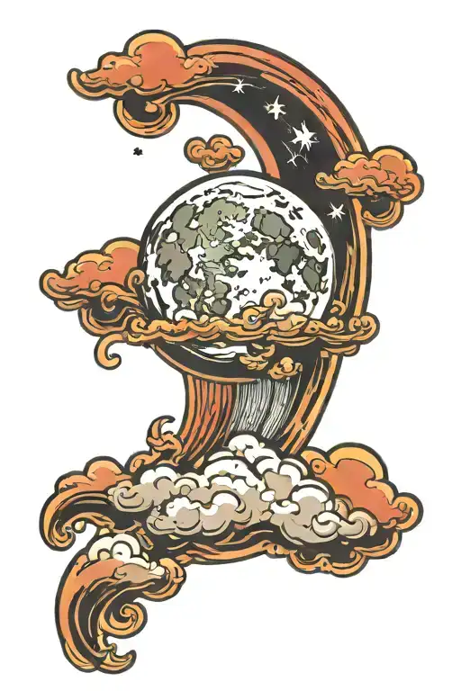 moon with clouds floating tattoo design idea