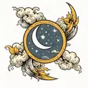 a moon surrounded by clouds, style of American Traditional tattoos, isolated on a white background tattoo design idea