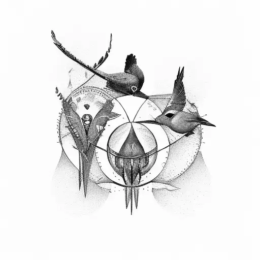 three birds with the letters L B and R tattoo design idea