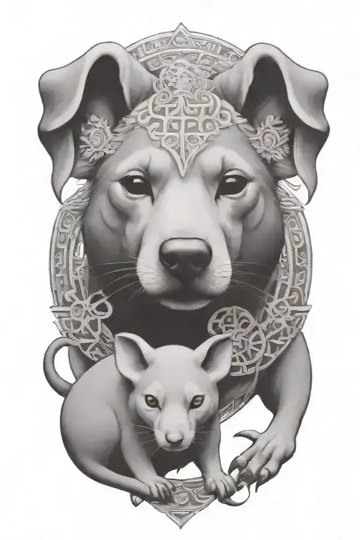 chinese dog and rat combined  tattoo design idea