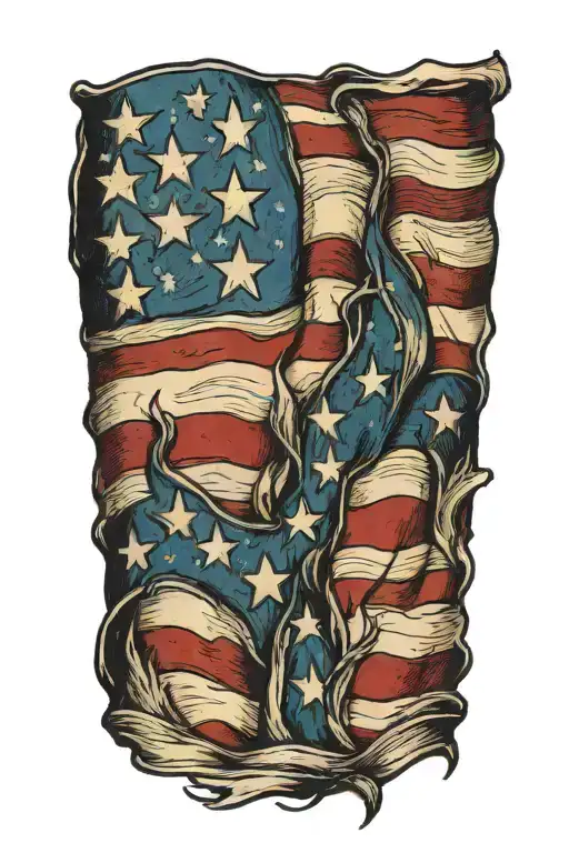 weathered and wind blown american flag tattoo design idea