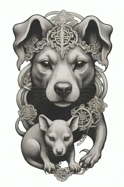 chinese dog and rat combined  tattoo design idea