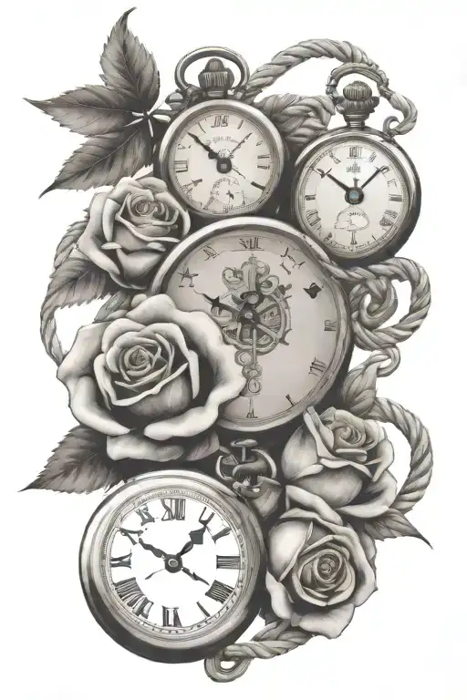 3 pocket watches, roses, compass, nautical rope, celtic knots, welsh dragon    tattoo design idea