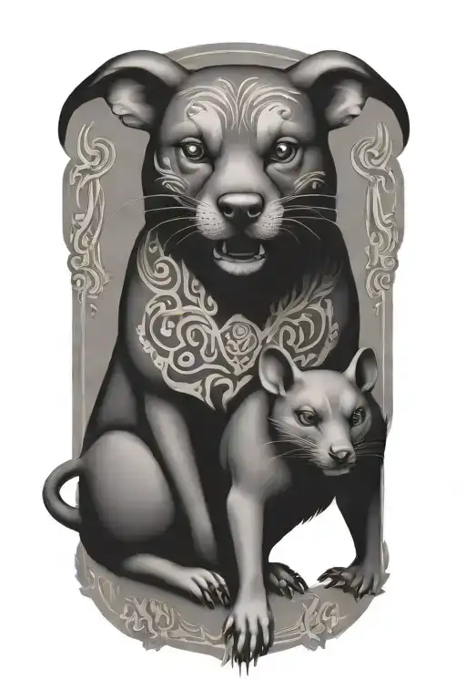 chinese dog and rat combined  tattoo design idea