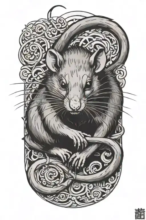 chinese rat  tattoo design idea