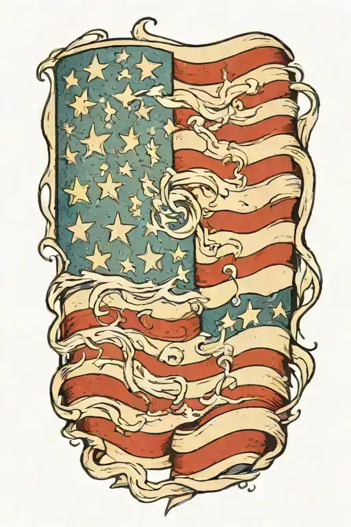 weathered and wind blown american flag tattoo design idea