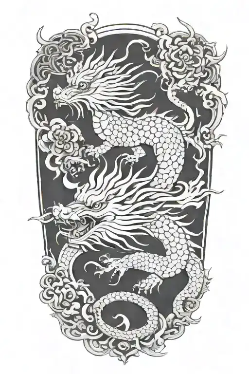 chinese dragon & rat & dog tattoo design idea