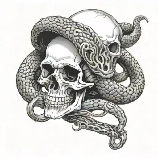 skull protected by a wrapped cobra tattoo design idea