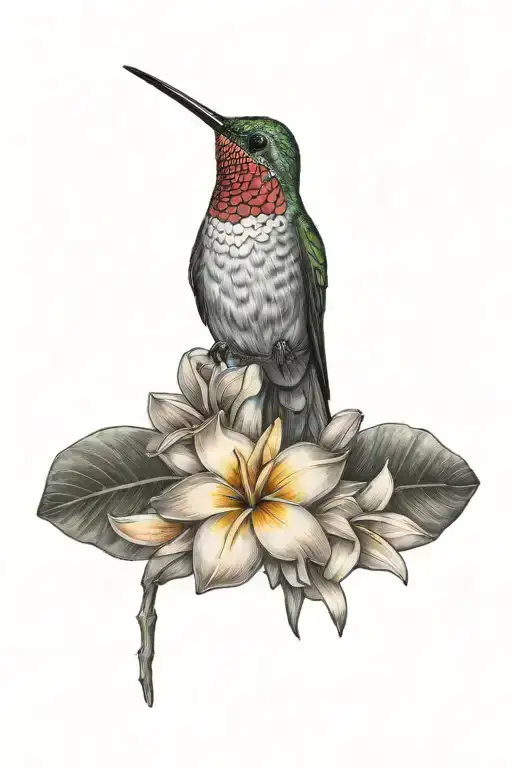 Hummingbird and Frangipani tattoo design idea