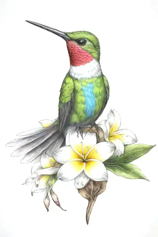 Hummingbird and Frangipani tattoo design idea