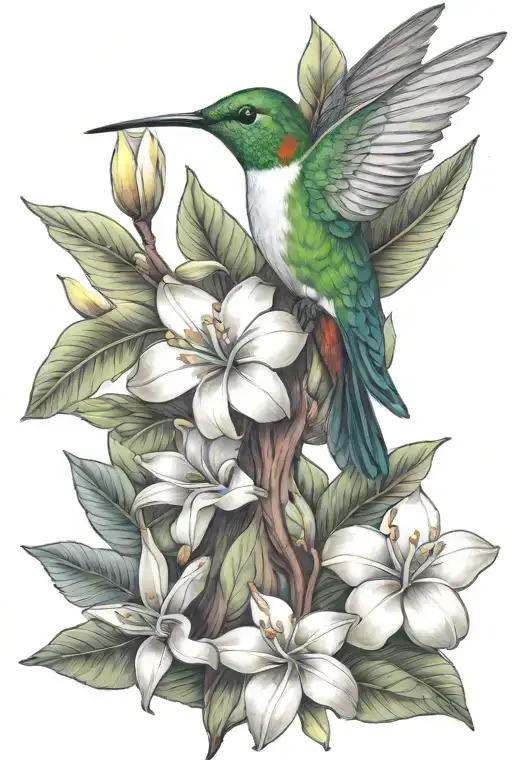 hummingbird and Frangipani tattoo design idea