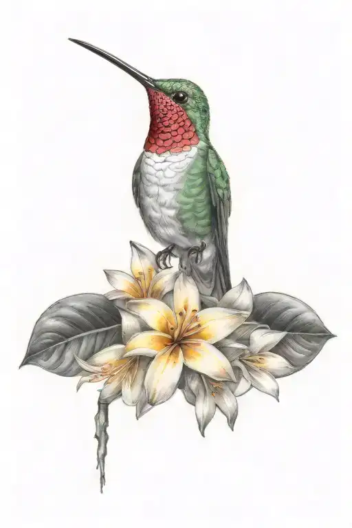 Hummingbird and Frangipani tattoo design idea