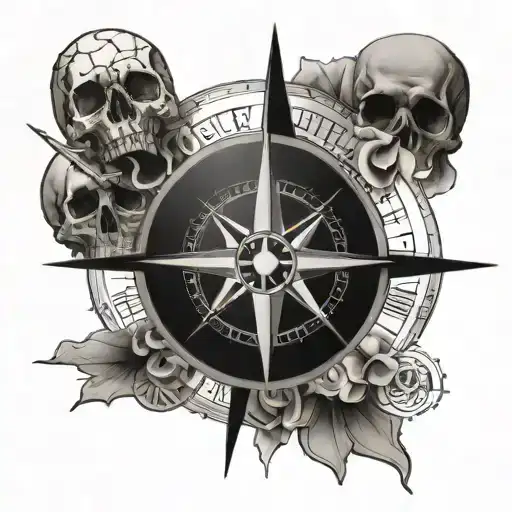 basic compass with skull in middle tattoo design idea