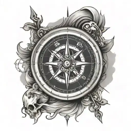 basic compass with skull in the center tattoo design idea