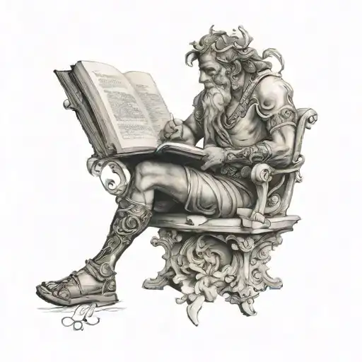 A tattoo design featuring a student studying ancient myths tattoo design idea