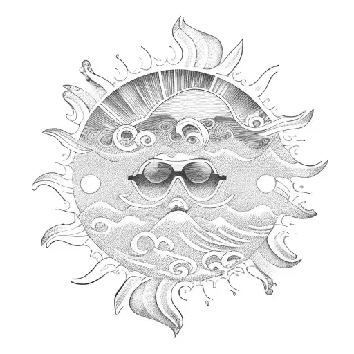 ocean wave and sun tattoo design idea