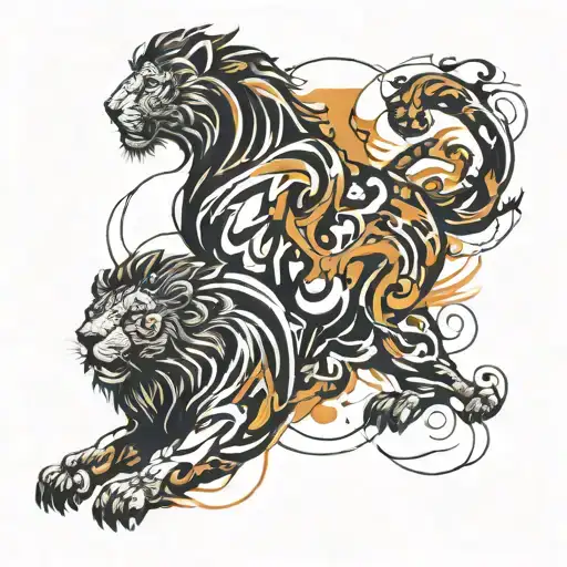 lion taekwondo black belt two daughters tattoo design idea