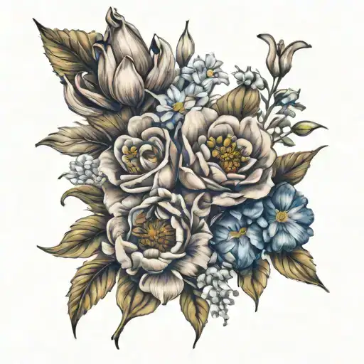 birth month flowers may, April, June and june birth flower tattoo design idea