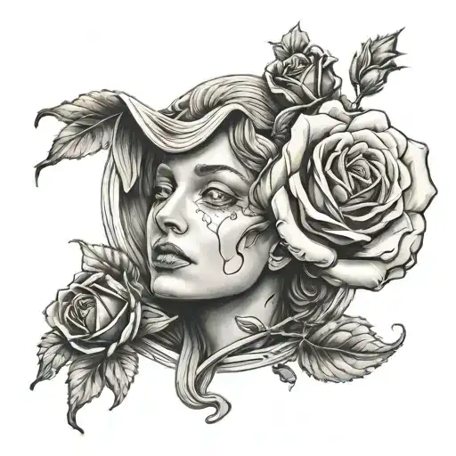 surreal statue with rose  tattoo design idea