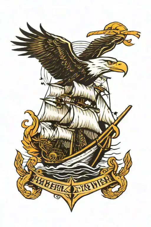 Sail boat sailor navy anchor warship Warhawk eagle American traditional tattoo sleeve tattoo design idea