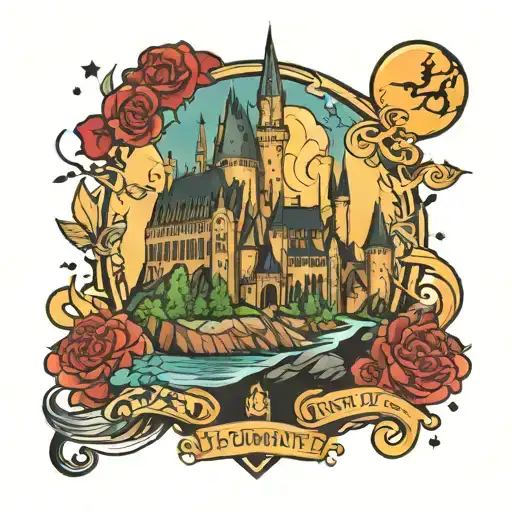 Hogwarts castle surrounded tattoo design idea