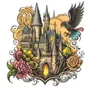 Hogwarts castle surrounded tattoo design idea