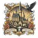 Hogwarts castle surrounded tattoo design idea