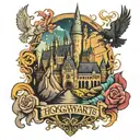 Hogwarts castle surrounded tattoo design idea