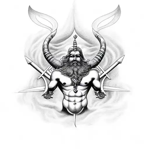 neptune god with trident tattoo design idea
