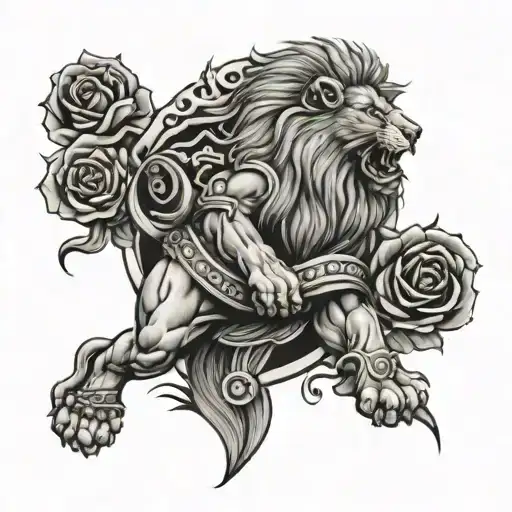 lion gladiator rose Imre Terezia tattoo design idea