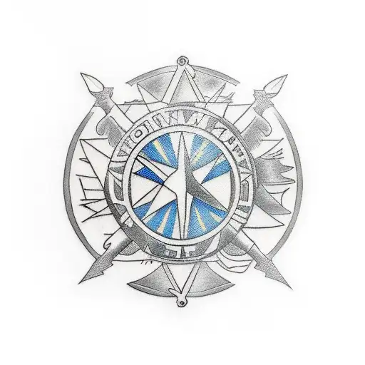 roman round shield with a diagonal spear and a gradiator helmet tattoo design idea
