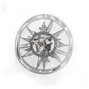 roman round shield with a diagonal spear and a gradiator helmet tattoo design idea