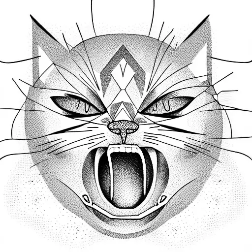 angry cat with open mouth  tattoo design idea
