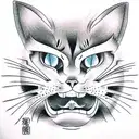 angry cat with open mouth  tattoo design idea