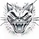 angry cat with open mouth  tattoo design idea