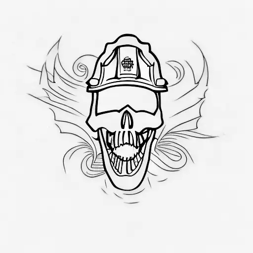 A minimalist tattoo of a skull head wearing a firefighter helmet tattoo design idea