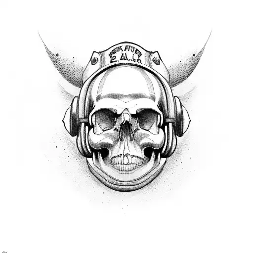 A minimalist tattoo of a skull head wearing a firefighter helmet tattoo design idea