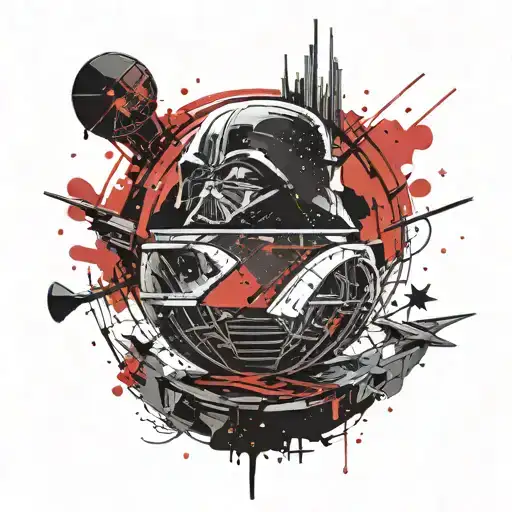 one half death star one half darth vader tattoo design idea