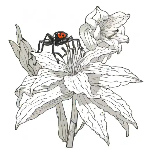 black widow spider and lily flower tattoo design idea