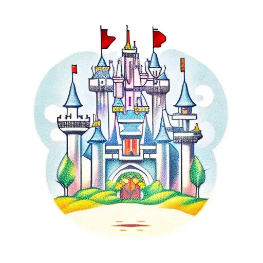 A Disney castle made out of fries tattoo design idea