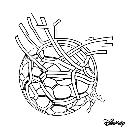 A movie reel intertwined with french fries and a soccer ball in front of a Disney Castle tattoo design idea