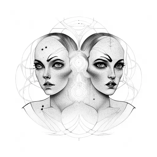 gemini sign with two women face on either side facing outward tattoo design idea