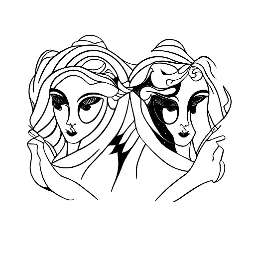 gemini sign with two women face on either side facing outward tattoo design idea
