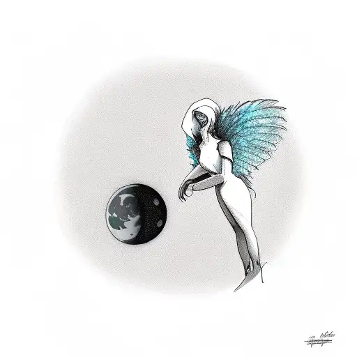 an harpy gazing into the moon tattoo design idea