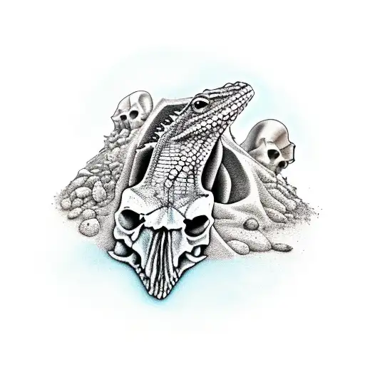 Lizard in a skull dig in the sand tattoo design idea